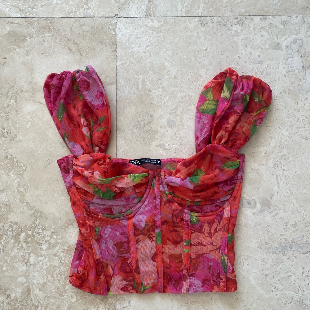 Zara Floral Red and Pink Crop Top